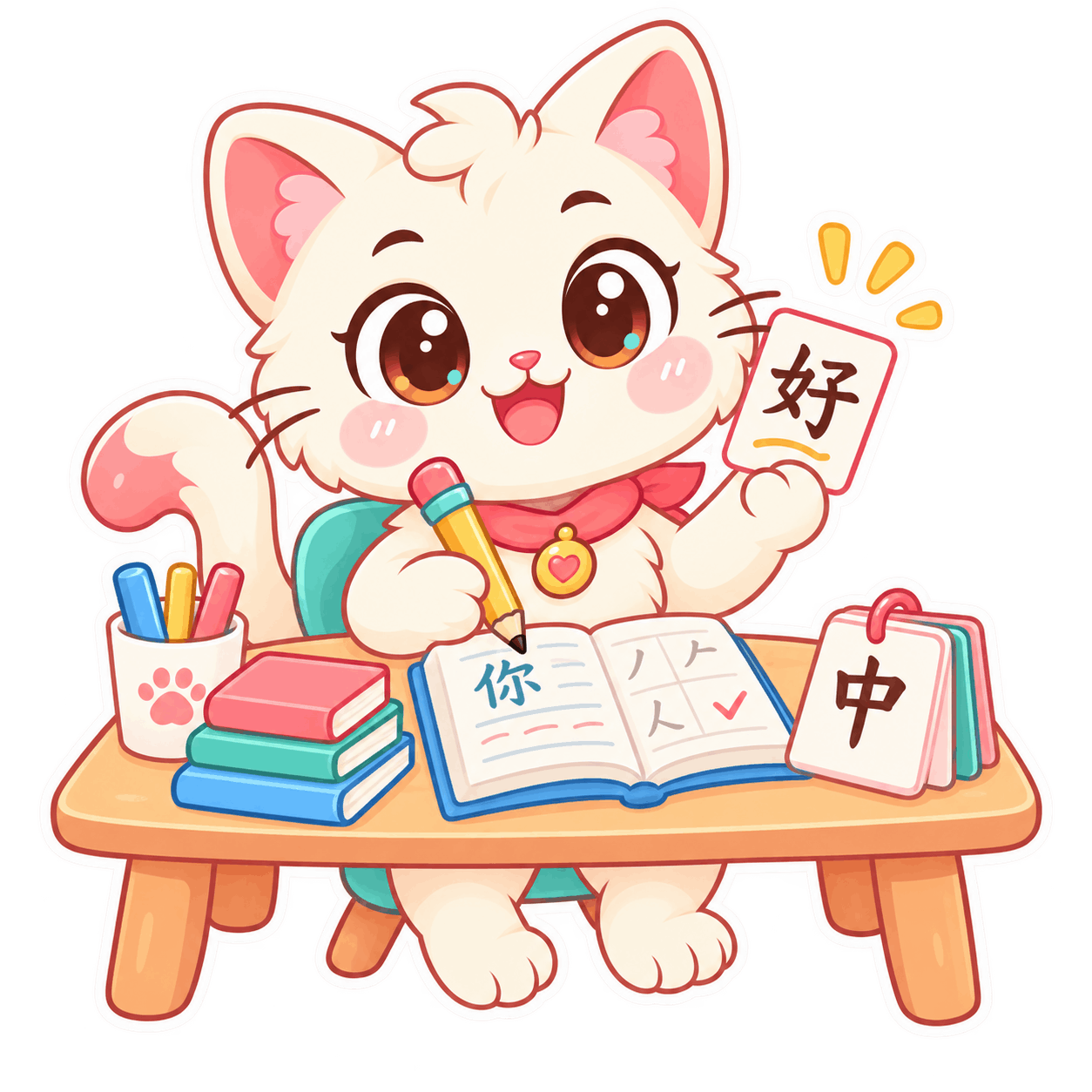 Mèo con tập viết chữ Hán