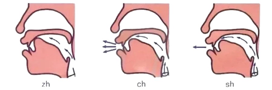Khẩu hình phát âm zh, ch, sh
